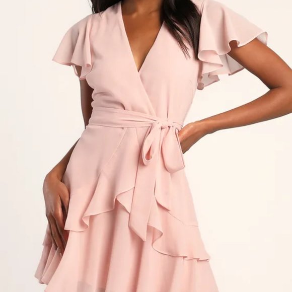 Lulu's pink xs Sweet Like You Blush Ruffled Mini Dress - Picture 1 of 3